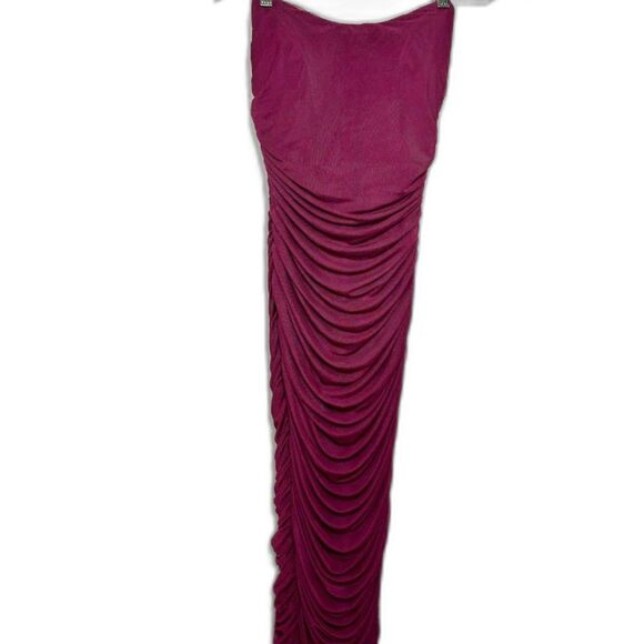 Mable Ruched Dress size large magenta pink purple bodycon strapless EUC fitted - Picture 4 of 6